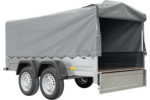 Unitrailer 264/2 Doppelachs-Kippanhänger mit Stützrad, Bügel und grauer Plane – Bild 5